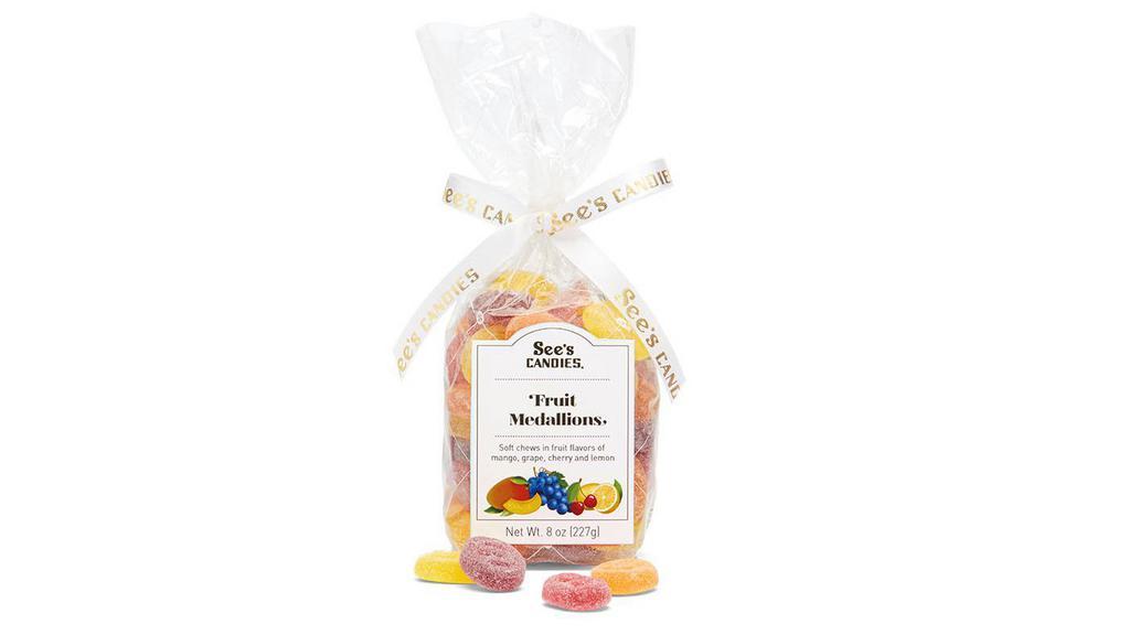 Fruit Medallions · Fruit-flavored dreams. These chewy mango, grape, cherry, and lemon flavored jellies make a great addition to your candy bowl or an excellent anytime treat. Approximately 40 per bag