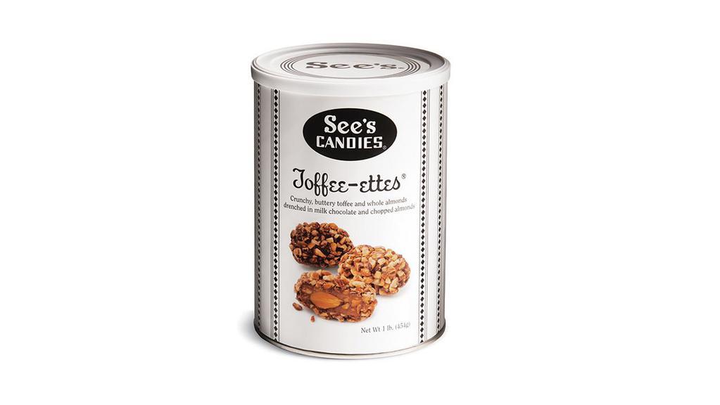 1# Toffee-Ettes · So good you won't want to share. Little nuggets of rich Danish butter toffee and roasted almonds smothered in See's creamy milk chocolate...topped off with even more crunchy almonds.