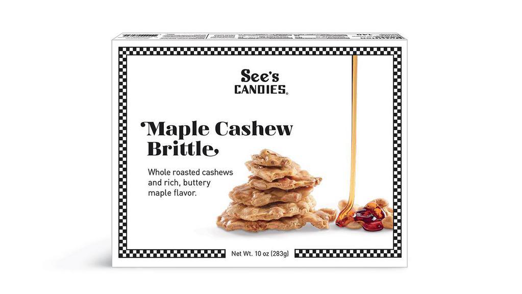 Maple Cashew Brittle · A delectable treat for See’s brittle fans. Whole roasted premium cashews are combined with fresh butter, pure sugar, and just the right touch of rich maple flavor. Now available year-round.