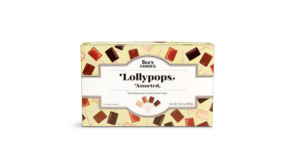 30-Assorted Lollypops · Made with dairy-fresh butter, heavy cream and flavored with real vanilla, Colombian coffee, chocolate and butterscotch - in See's long-lasting, classic square shape. Flavor-rich down to the last lick. Approximately 30 per box.