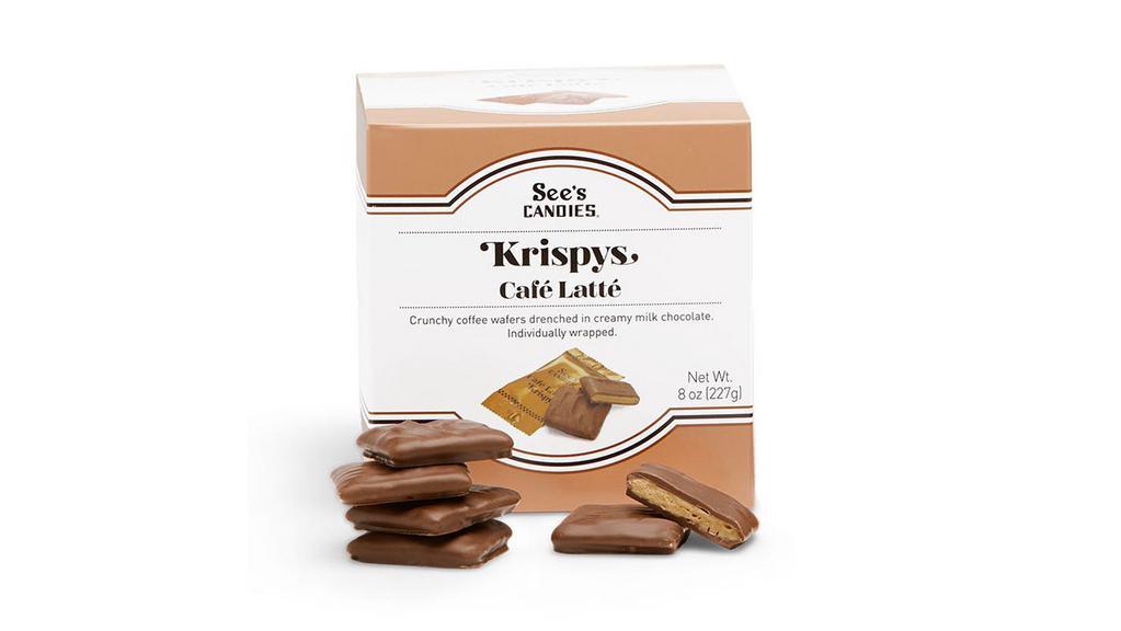 Café Krispys · Crispy wafer-thin squares unlike anything else. Featuring smooth coffee flavor in See's classic milk chocolate. Individually wrapped for on-the-go snacking. Approximately 30 per box.