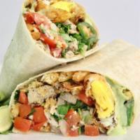 Sisig Burrito · Tortilla wrapped chicken or pork sisig, pickled vegetable, fries, melted nacho cheese, srira...