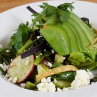 Papito Salad · Vegetarian, gluten-free. Mixed greens and baby romaine, cucumber, avocado, radish, home-made...
