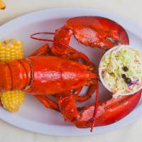 Steamed Lobster - 1 1/4 lb · Served with butter, fries, corn on the cob, and coleslaw.