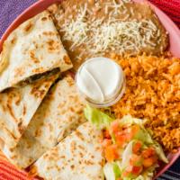 Quesadilla Order · Comes with rice and beans