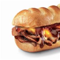 Smokehouse Beef & Cheddar Brisket™, Large (11-12 Inch) · USDA Choice beef brisket smoked for 16+ hours, cheddar, mayo, Sweet Baby Ray’s® BBQ Sauce.