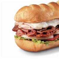 Firehouse Hero®, Large (11-12 Inch) · Premium roast beef, smoked turkey breast, Virginia honey ham, and melted provolone, served F...