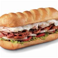 Firehouse Hero®, Small (3-4 Inch) · Premium roast beef, smoked turkey breast, Virginia honey ham, and melted provolone, served F...