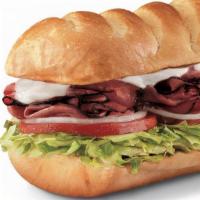 Pastrami, Large (11-12 Inch) · Pastrami and provolone, served Fully Involved® (mayo, lettuce, tomato, onion, deli mustard, ...