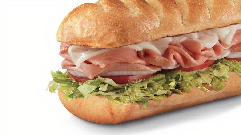 Honey Ham , Medium (7-8 Inch) · Virginia honey ham and provolone, served Fully Involved® (mayo, lettuce, tomato, onion, deli mustard, and a pickle spear on the side).
