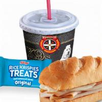 Kids Turkey Breast  · Includes 12 oz. fountain drink and kid's treat*.. *Upgrade to chips, cookie or brownie for a...
