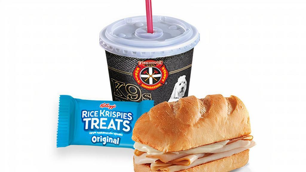 Kids Turkey Breast  · Includes 12 oz. fountain drink and kid's treat*.. *Upgrade to chips, cookie or brownie for an additional charge. Milk is available at select Firehouse Subs locations, check your local restaurant for details..