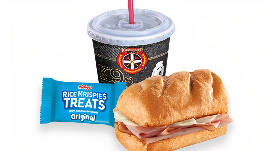 Kids Honey Ham  · Includes 12 oz. fountain drink and kid's treat*.. *Upgrade to chips, cookie or brownie for an additional charge. Milk is available at select Firehouse Subs locations, check your local restaurant for details.
