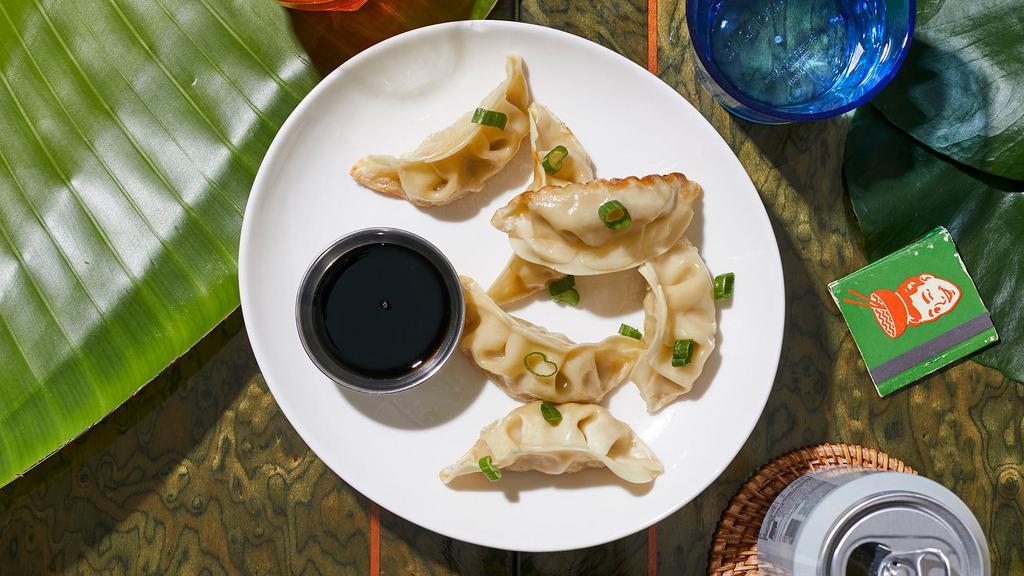 Potstickers · (6pc) Your choice of filling wrapped in thin dough and pan-fried.