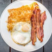 Bacon & Eggs · Four slices of hickory smoked bacon.