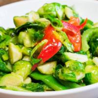 Brussels Sprouts · Brussel sprouts, wok-fried with basil, garlic, chili