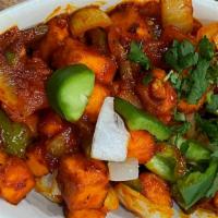 Paneer Chilly - Spicy · Paneer deep fried and tossed with onion, chillies, and fresh pepper. Please don't ask for MILD