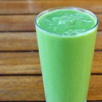 Clean Green · Avocado, kale, pineapple, lemon, ginger, almond milk, apple & Orange juice blend.