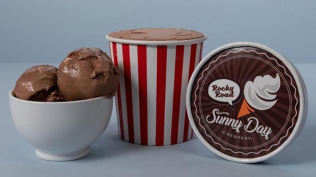 Rocky Road Ice Cream (Pint) · An unforgettable adventure of rich chocolate, gooey marshmallows, and crunchy California almonds.