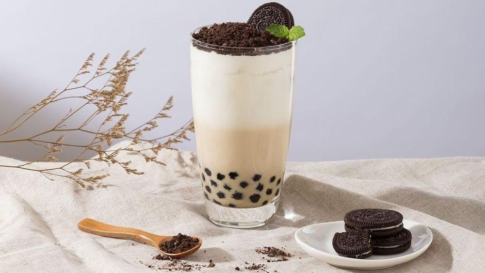 A3. Fresh Milk with Brown Sugar Boba & Crema & Oreo / 奥利珍 (M) · Prepared with organic Straus milk. Served with our famous .85cm brown sugar boba, topped with our rich and silky crema, with a sweet crunch from real oreos.