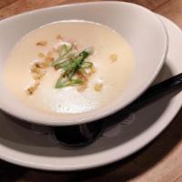 Sweet Corn Soup · Early spring white corn, onion, butter, garnish. (8oz serving)