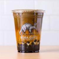 Black Sugar Hojicha Latte · Hojicha is a roasted green tea that’s low in caffeine but high in toastiness! The nutty flav...