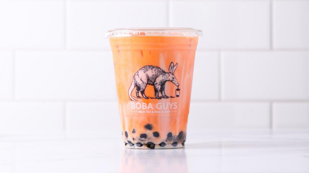 Thai Tea · Brewed from a strong Ceylon tea and spices combined with organic dairy milk and organic condensed milk.