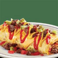 New! Cheeseburger Omelette · Black Angus Beef, American cheese, Jack & Cheddar cheeses, onions, diced tomatoes & pickles,...