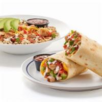New Mexico Chicken Burrito & Bowl  · Grilled chicken, hickory-smoked bacon pieces, green peppers & onions, tomatoes, queso sauce,...