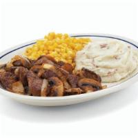 Sirloin Steak Tips · A hearty portion of tender sirloin steak tips* sautéed with grilled onions & mushrooms.