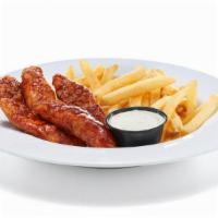 Bbq Boneless Crispy Chicken Strips & Fries · Five buttermilk crispy chicken breast strips made with all-natural chicken & tossed in tangy...