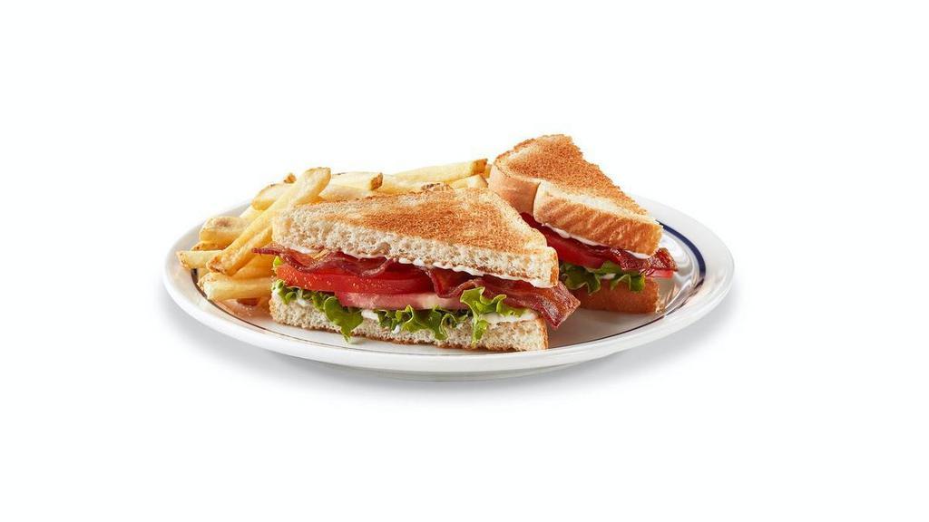 55+ Blt · Hickory-smoked bacon, lettuce, tomato & mayo on toasted white bread.