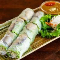 Vegetable Spring Rolls · Carrot, mushrooms, fresh vegetables wrapped in rice paper, serves with peanut butter sauce.
