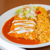 Combo 2 Cheese Enchilada · Served with rice and beans.