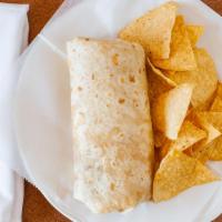 Regular Burrito · Flour tortilla, refried beans, rice, onions, cilantro and choice of meat.
