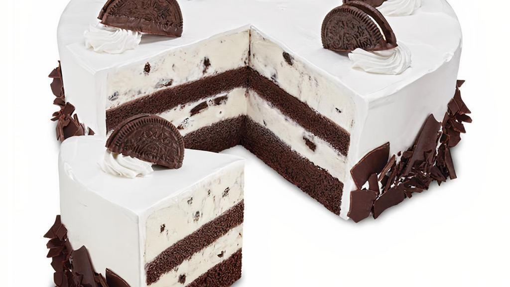 Cookies & Creamery™ - Ready For Pick Up Now · Layers of moist Devil's Food Cake and Sweet Cream Ice Cream with OREO® Cookies wrapped in fluffy White Frosting