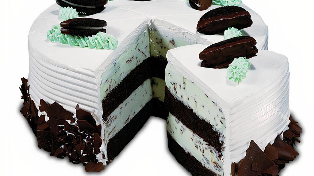 Mmmmmmint Chip™ - Ready For Pick Up Now · Layers of moist Devil's Food Cake and Mint Ice Cream with Chocolate Shavings wrapped in fluffy White Frosting.
