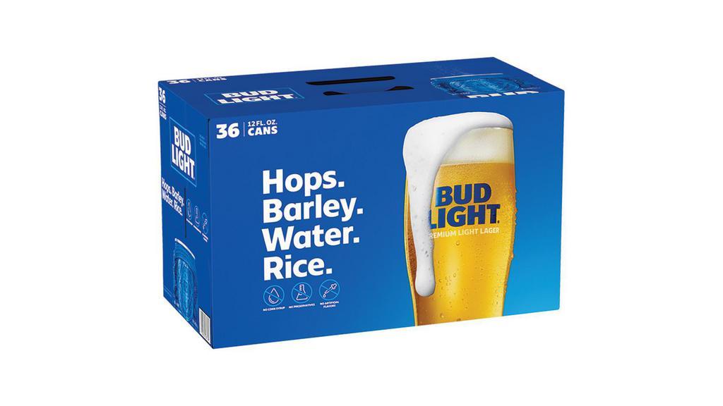 Bud Light Can (12 oz x 36 ct) · Bud Light is a premium beer with incredible drinkability that has made it a top selling American beer that everybody knows and loves. This light beer is brewed using a combination of barley malts, rice and a blend of premium aroma hop varieties. Featuring a fresh, clean taste with subtle hop aromas, this light lager delivers ultimate refreshment with its delicate malt sweetness and crisp finish. Bud Light is made with no preservatives or artificial flavors. Grab this pack of beer cans when you're in charge of providing party drinks, are in need of cold beer for a tailgate or simply want to keep a pack in your fridge so you're ready when Bud Light calls your name.