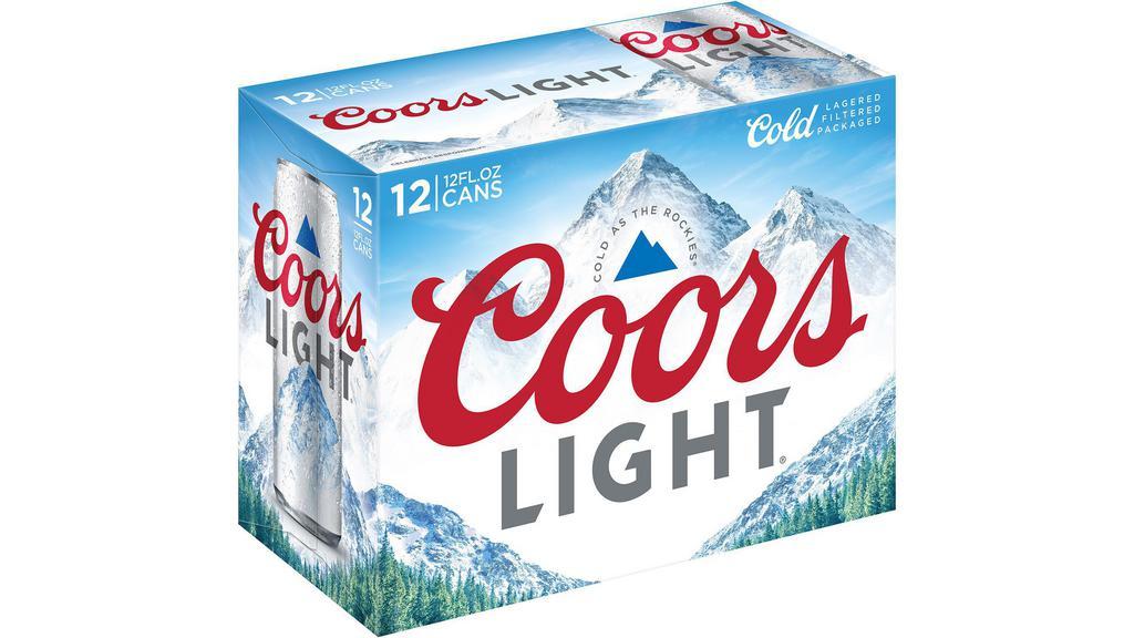 Coors Light Can (12 Oz X 12 Ct) · Coors Light is a natural light lager beer that delivers Rocky Mountain cold refreshment with 4.2% ABV. Light calorie beer at 102 calories and 5g of carbs per 12 fluid ounces.