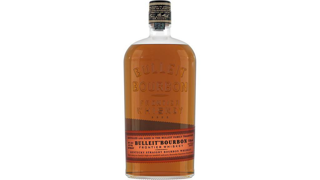 Bulleit Bourbon (750 ml) (Whiskey) · Bulleit Bourbon is inspired by the whiskey pioneered by Augustus Bulleit over 150 years ago. Only ingredients of the very highest quality are used. The subtlety and complexity of Bulleit Bourbon come from its unique blend of rye, corn, and barley malt, along with special strains of yeast and pure Kentucky limestone filtered water. Due to its especially high rye content, Bulleit Bourbon has a bold, spicy character with a finish that's distinctively clean and smooth. Medium amber in color, with gentle spiciness and sweet oak aromas. Mid-palate is smooth with tones of maple, oak, and nutmeg. Finish is long, dry, and satiny with a light toffee flavor.