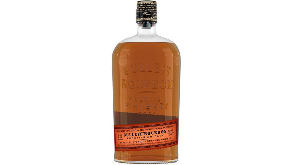 Bulleit Bourbon (1.75 L) · Bulleit Bourbon is inspired by the whiskey pioneered by Augustus Bulleit over 150 years ago. Only ingredients of the very highest quality are used. The subtlety and complexity of Bulleit Bourbon come from its unique blend of rye, corn, and barley malt, along with special strains of yeast and pure Kentucky limestone filtered water. Due to its especially high rye content, Bulleit Bourbon has a bold, spicy character with a finish that's distinctively clean and smooth. Medium amber in color, with gentle spiciness and sweet oak aromas. Mid-palate is smooth with tones of maple, oak, and nutmeg. Finish is long, dry, and satiny with a light toffee flavor.