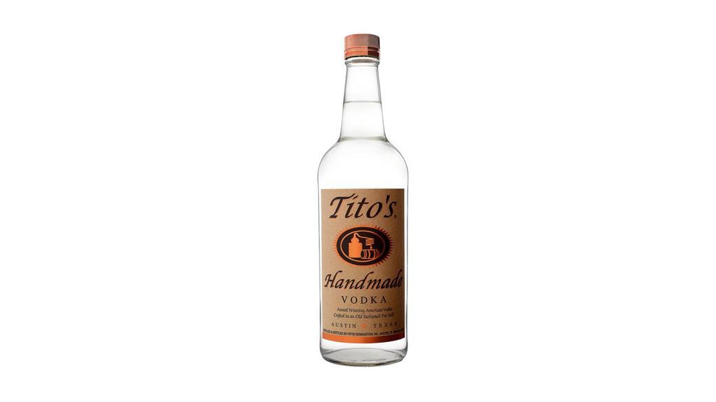 Tito's Handmade Vodka (750 ml) · Distilled & bottled by Fifth generation, Inc. Austin TX. 40% alc./vol. Award winning American vodka crafted in an old fashioned pot still.