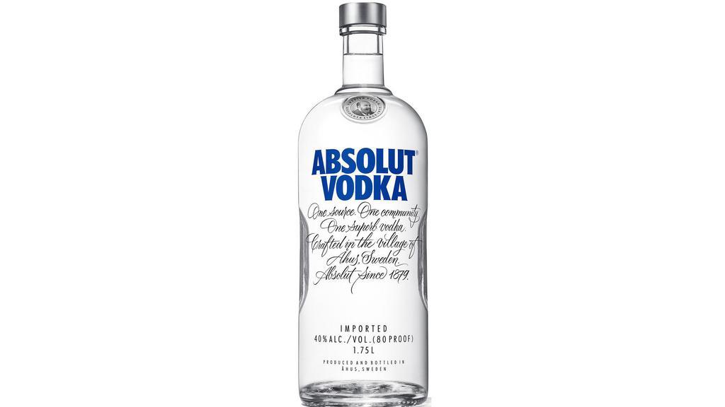 Absolut (1.75 L) · Enjoy your favorite vodka drinks with Absolut vodka. This all-natural spirit has no added sugar, so it is a great choice for a low-calorie cocktail. Absolut distills its vodka an infinite number of times to remove impurities and create the taste you love.