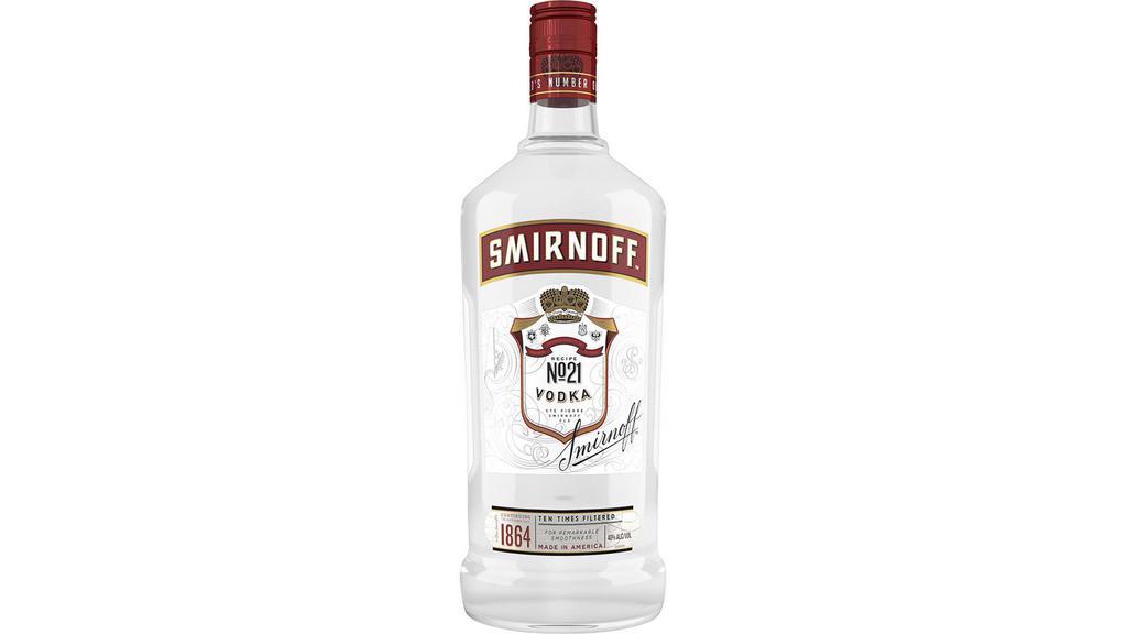 Smirnoff Vodka, 1.75 Liter · Smirnoff No. 21 Vodka is the World's No. 1 Vodka. Our award-winning vodka has robust flavor with a dry finish for ultimate smoothness and clarity. Triple distilled and 10 times filtered, our vodka is perfect on the rocks or in your favorite cocktail. Smirnoff No. 21 is Kosher Certified and gluten free.