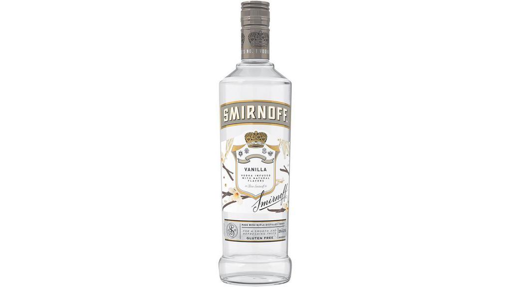 Smirnoff Vanilla (750 ml) · Smirnoff Vanilla is infused with natural vanilla flavor for a sweet and indulgent flavor. Pairs best with root beer, coffee, or ginger ale for a flavorful easy cocktail. Smirnoff Vanilla is Kosher Certified and gluten free.