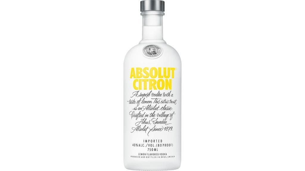 Absolut Citron (750 ml) · Now, was it that Absolut Citron inspired the creation of the Cosmopolitan, one of the world's best known modern cocktails, that brought it fame? Absolut Citron is an all-natural vodka with a twist of lemon. Crisp and tangy with no added sugar. Launched in 1988, Absolut Citron is made exclusively from natural ingredients, containing no added sugar. Citron is one of our most mixable flavored vodkas, able to enhance a wide selection of drinks but also works brilliantly neat or on the rocks with its smooth fresh fruity lemon and lime character.