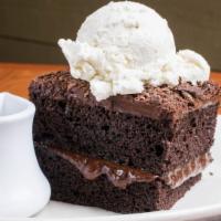 Big Mountain Chocolate Fudge Cake · Topped with vanilla ice cream and hot fudge.