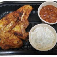 2 piece Baked Chicken Breast & Wing Meal · Comes with 1 breast, 1 wing and choice of 2 (4 oz.) sides.