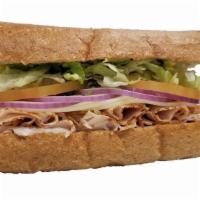 Turkey & Provolone Sandwich · Turkey & provolone sandwich: wheat roll, oven roasted turkey, provolone cheese, mayonnaise, ...