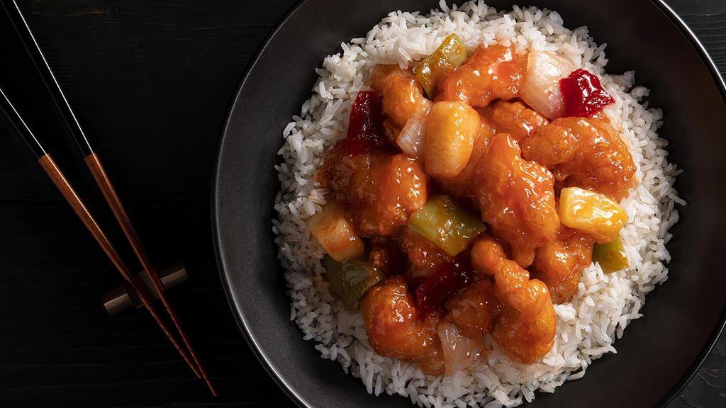 Sweet & Sour Chicken Bowl · Sweet & sour sauce, pineapple, onion, bell peppers, ginger